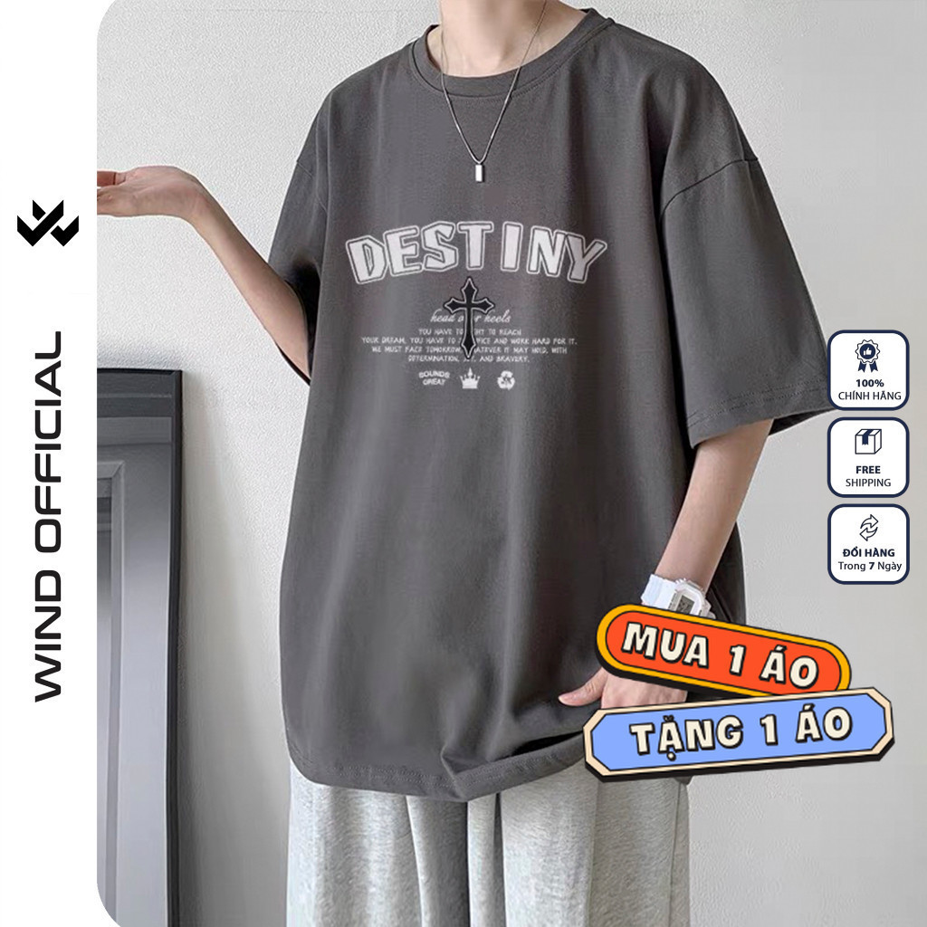 Áo thun tay lỡ WIND unisex form rộng DESTINY 65% cotton thời trang nam nữ oversize ulzzang