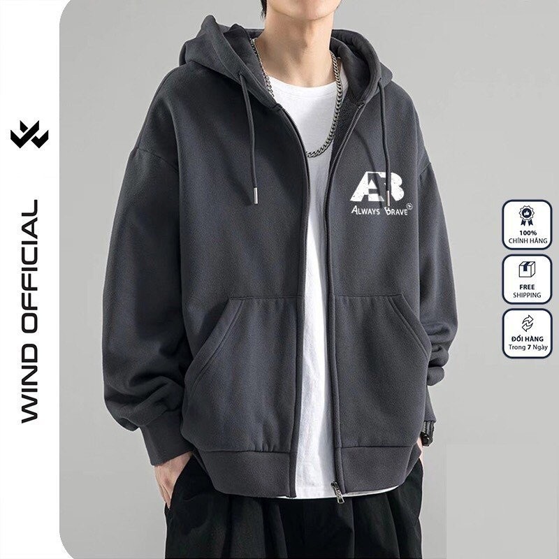 Áo khoác Nỉ zip WIND unisex form rộng AB hoodie dây kéo thời trang nam nữ oversize ulzzang