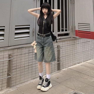 Quần Short Jeans lửng wash cạp thấp ống rộng form unisex, quần đùi ngố bò mặc siêu dễ thương cute N69