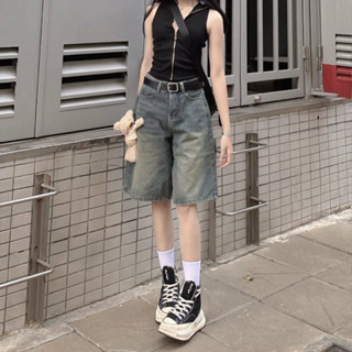 Quần Short Jeans lửng wash cạp thấp ống rộng nữ, Quần jeans unisex siêu xinh siêu sang chảnh N 69