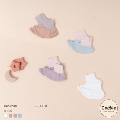 Bao Chân Sơ Sinh Phối Bo COOKIE Size Từ 0 Đến 6 Tháng