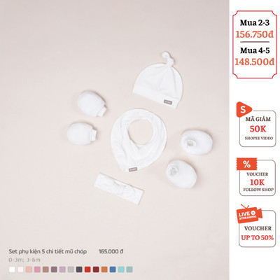 Set Đồ Sơ Sinh COOKIE ,Set Phụ Kiện 5 Chi Tiết Mũ Chóp,Turban, Yếm, Bao Tay, Bao Chân Cho Bé Size Từ 0 Đến 6 Tháng