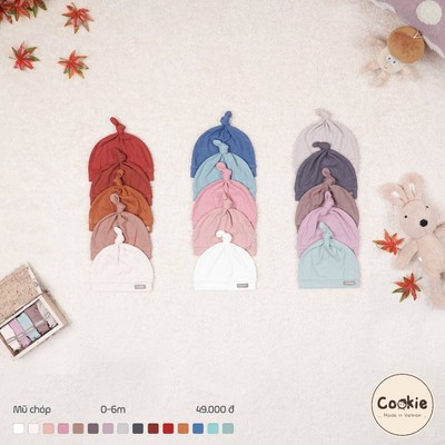 Mũ Cho Bé COOKIE, Mũ Chóp Sơ Sinh Cho Bé Size Từ 0 Đến 6 Tháng