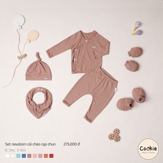 Set newborn bộ dài tay cài chéo cạp chun cho bé size 0-3m & 3-6m