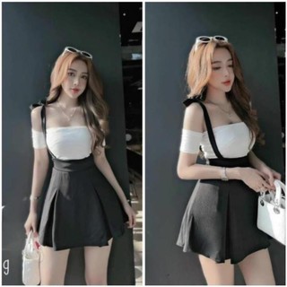 Váy Body Nữ Tay Trễ Vai Mix Chân Váy Yếm Bánh Bèo, Đầm Nữ Dáng Ngắn Năng Động Co Dãn JAYCE D109