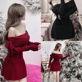 Đầm Body Nữ Trễ Vai Thắt Nơ Dáng Ngắn, Váy Nữ Tay Dài Thiết Kế Trẻ Trung Sành Điệu JAYCE D102