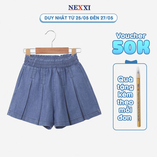 Quần đùi jean ống xếp ly giả váy bé gái nexxi