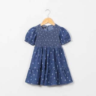 Đầm Jean Xòe Bé Gái Họa Tiết Smocking Nexxi
