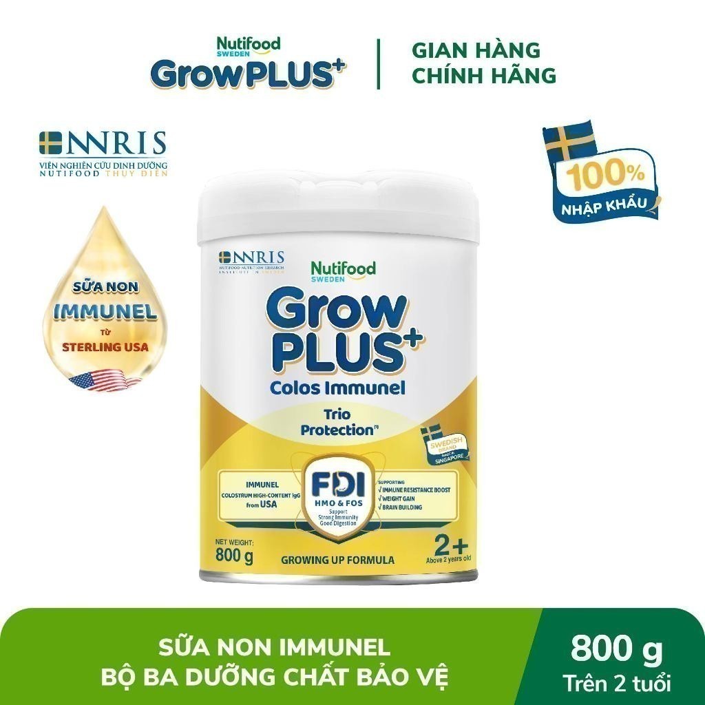 Combo 3 Sữa Bột Nutifood Sweden GrowPLUS+ Sữa Non Immunel trên 2 tuổi lon 800 g
