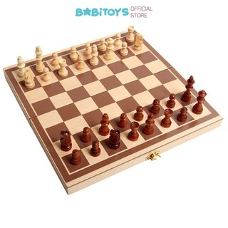 Bộ cờ vua bằng gỗ 30x30cm thiết kế gập gọn làm hộp đựng cờ cho bé tập chơi cờ vua phát triển trí thông minh