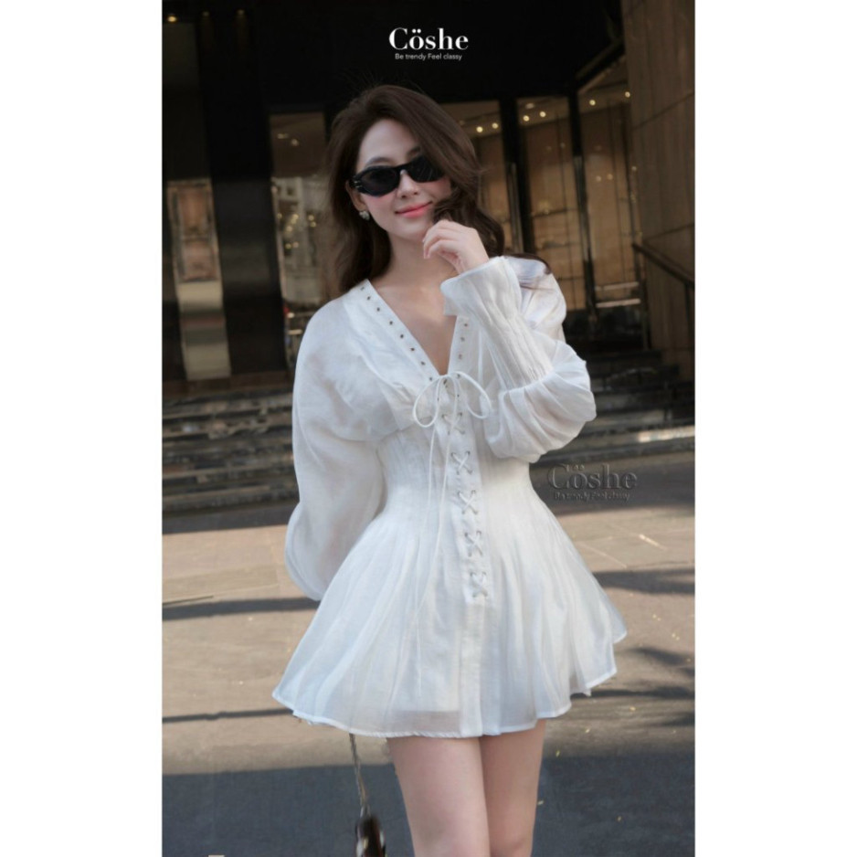 Set áo kiểu tay phồng đan dây Kalin phối quần trơn phong cách by Isora.studio