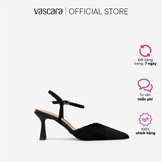 Vascara giày bít mũi nhọn phối vải xếp ly spool heel - bmn 0549