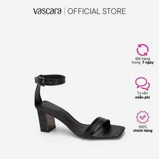 Vascara giày ankle strap vân da cá sấu gót trụ phối metallic - sdn 0713