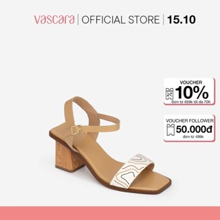 Vascara Giày Sandal Quai Ngang Họa Tiết Ruộng Bậc Thang Gót Vân Gỗ - SDN 0695