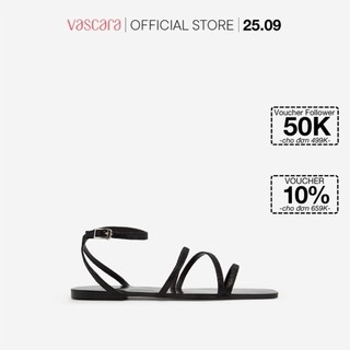 Vascara Giày Sandal Ankle Đế Bệt Mũi Vuông Vân Da Kỳ Đà - SDK 0317