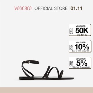 Vascara Giày Sandal Ankle Đế Bệt Mũi Vuông Vân Da Kỳ Đà SDK 0317 Đen