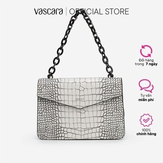 Vascara Túi Xách Tay Vân Da Cá Sấu Quai Phối Xích SAT 0273 Trắng