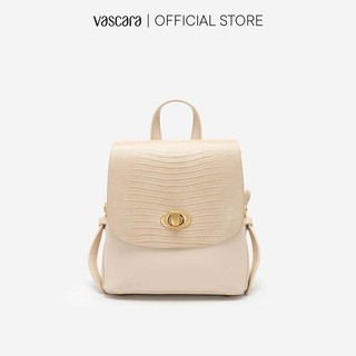 Vascara Balo Nắp Gập Phối Vân Cá Sấu Khóa Cài Oval BAC 0148 Kem