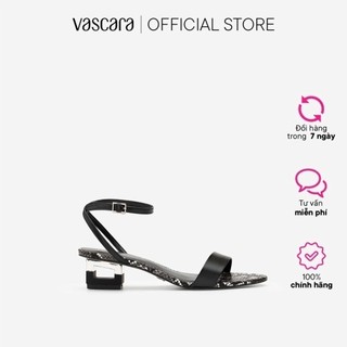 Vascara Giày Sandal Gót Hình Khối Đa Giác Phối Da Rắn SDN 0685 Đen