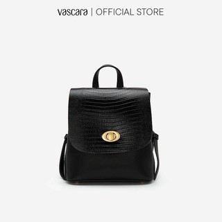 Vascara Balo Nắp Gập Phối Vân Cá Sấu Khóa Cài Oval BAC 0148 Đen