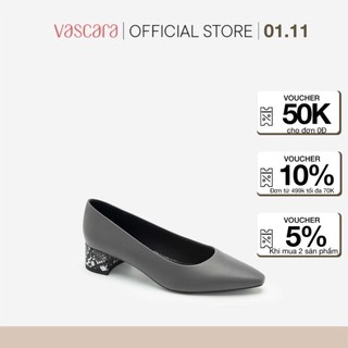 Vascara Giày Bít Gót Trụ Trang Trí Vân Da Rắn BMN 0461 Đen
