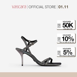 Vascara Giày Sandal Quai Mảnh Đan Nơ Vân Da Kỳ Đà SDN 0696 Xám Khỏi Đậm