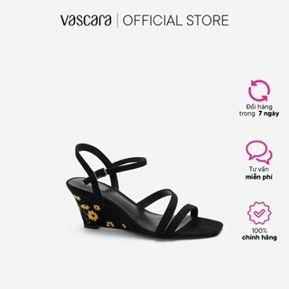 Vascara Giày Đế Xuồng Quai Mảnh Gót Thêu Hoa Cúc SDX 0424 Đen