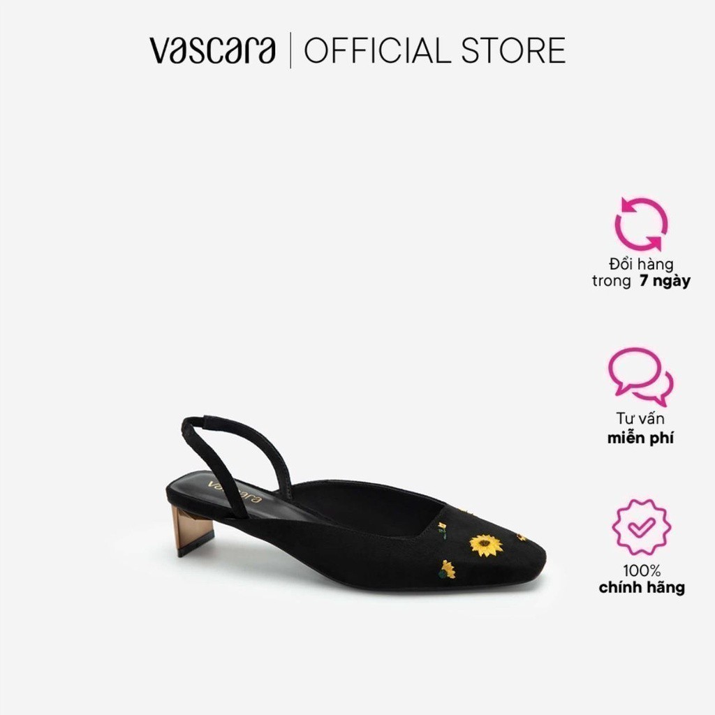 Vascara Giày Slingback Thêu Hoa Cúc BMN 0453 Đen