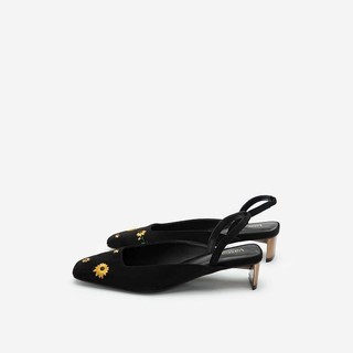 Vascara Giày Slingback Thêu Hoa Cúc BMN 0453 Đen