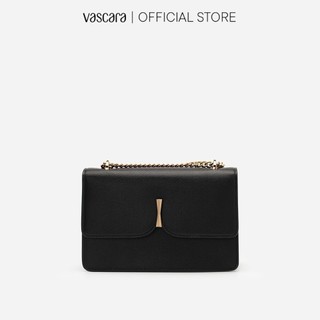 Vascara Túi Đeo Chéo Nắp Gập Khóa Kim Loại Bow-Tie Dây Metallic SHO 0180 Đen