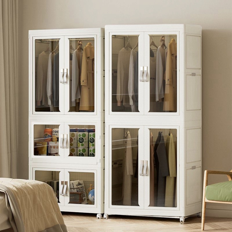 Tủ Gấp Gọn Để Đồ Có Bánh Xe Cửa Trong Suốt Thiết Kế Hiện Đại Chất Liệu PP Cao Cấp TVQ Store