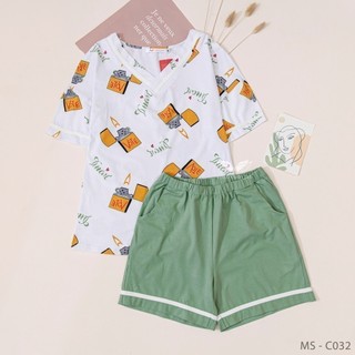Bộ đồ mặc nhà cotton mùa hè vingo áo tay cộc quần đùi siêu mát c032 vngo