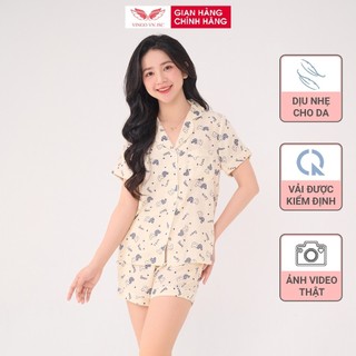 Bộ mặc nhà Pijama tơ đũi mùa Hè mát VINGO tay ngắn quần đùi thỏ nâu dễ thương H1171 VNGO