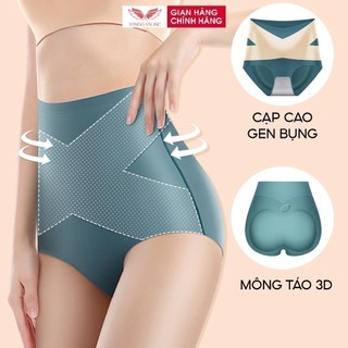 Quần lót nữ cạp cao gen bụng nâng mông 3D VINGO chất liệu su lạnh siêu đàn hồi thiết kế không đường may Q393 VNGO