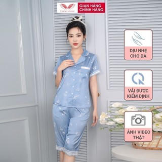 Pijama lụa bộ đồ ngủ mặc nhà cao cấp mùa Hè VINGO áo tay ngắn quần lửng hoạ tiết đẹp H992 VNGO