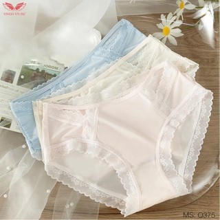 Quần lót nữ thun lạnh viền ren xuyên thấu sexy VINGO đáy cotton 2 lớp kháng khuẩn thoáng khí Q375 VNGO