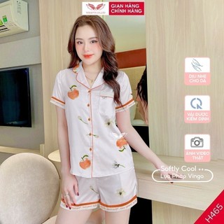 Đồ bộ nữ Pijama mặc nhà Lụa cao cấp mùa hè VINGO tay ngắn quần đùi màu trắng quả táo dễ thương H465 VNGO