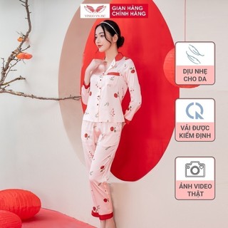 Đồ bộ mặc nhà Pijama lụa cao cấp mùa Hè VINGO tay dài quần dài hoạ tiết thanh lịch H917 VNGO