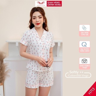 Đồ bộ nữ Pijama mặc nhà tơ đũi mùa hè VINGO tay ngắn quần đùi quả chanh dễ thương H713 VNGO