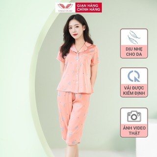 Pijama lụa bộ đồ ngủ mặc nhà cao cấp VINGO tay ngắn quần lửng hoạ tiết đẹp mặc mùa Hè mát H767 VNGO
