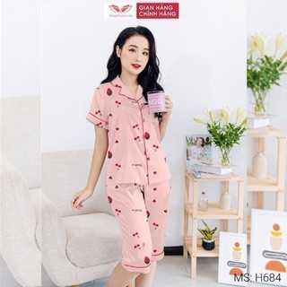 Pijama lụa đồ bộ ngủ mặc nhà cao cấp mùa hè VINGO tay ngắn quần lửng màu hồng dễ thương H684 VNGO