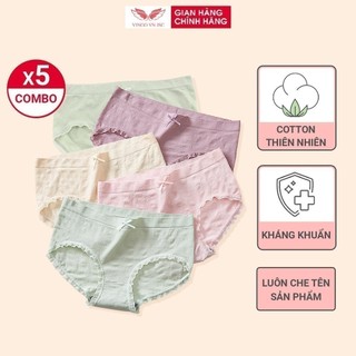 Combo 5 quần lót cotton kháng khuẩn nữ VINGO an toàn thoáng khí họa tiết kẻ vuông chìm đính nơ nhỏ cao cấp CB22-5 VNGO