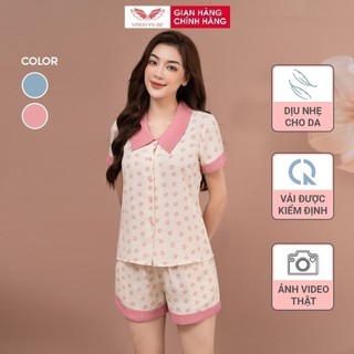 Đồ bộ Pijama nữ mặc nhà mùa Hè VINGO tay ngắn quần đùi chất tơ đũi mềm mát thoáng khí họa tiết hoa tuyết H805 VNGO