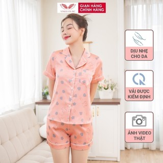 Bộ đồ ngủ Pijama lụa mặc nhà cao cấp mùa Hè VINGO tay ngắn quần đùi hoạ tiết đẹp H685 VNGO
