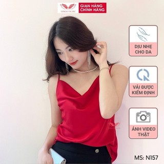 Áo hai dây lụa Pháp cổ V siêu xinh VINGO N157 VNGO