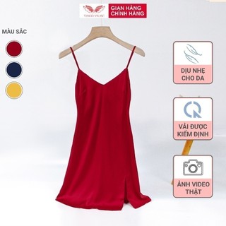 Đầm ngủ lụa 2 dây siêu mát vingo dáng xẻ đùi sexy n223 vngo