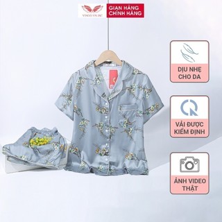 Đồ bộ nữ Pijama mặc nhà Lụa cao cấp mùa hè VINGO tay ngắn quần đùi hoa hồng dễ thương H421 VNGO