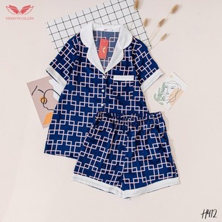 Đồ bộ nữ Pijama mặc nhà Lụa cao cấp mùa hè VINGO tay ngắn quần đùi kẻ ô vuông hồng xanh H412 VNGO