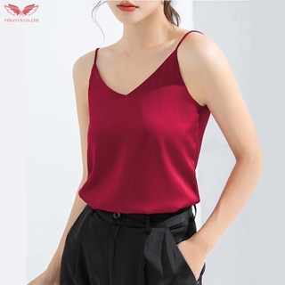 Áo 2 dây lụa cổ V VINGO nhiều màu AN129 VNGO