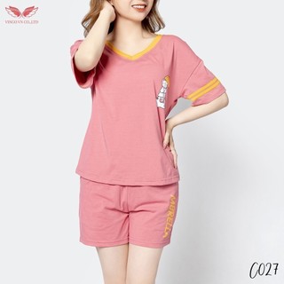 Bộ Đồ Ngủ Cộc Cotton Mặc Nhà Nữ VINGO Mát Thoáng Khí Kiểu Tay Cộc Quần Cộc In Hình Gấu Cute C027 VNGO - TCQC